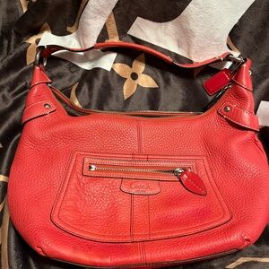 Coach EUC Rare Vintage Red Pebbled Leather Hobo Bag